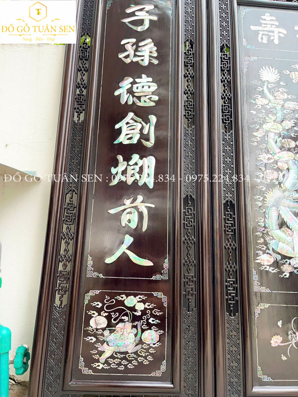 Hình ảnh tranh thờ cửu huyền thất tổ gỗ gụ khảm ốc 